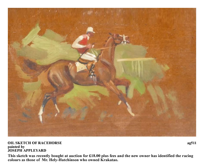 OIL SKETCH OF A RACEHORSE painted by JOSEPH APPLEYARD