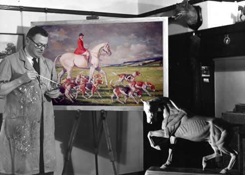 Joseph Appleyard at home with his painting "Going to the Meet"