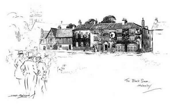 "THE 'BLACK SWAN', HELMSLEY". The old stables still stand as a reminder of 