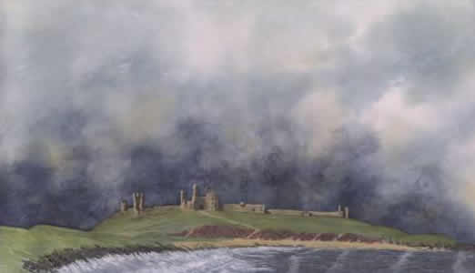 RISING STORM, DUNSTANBURGH CASTLE, NORTHUMBERLAND painted by DAVID APPLEYARD