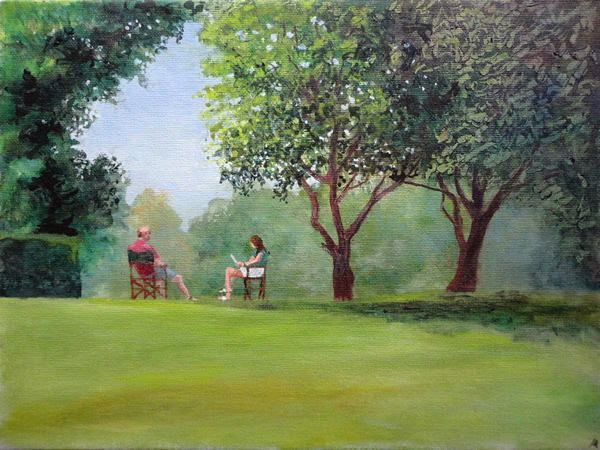 ENJOYING BENNINGBOROUGH HALL GARDENS painted by DAVID APPLEYARD