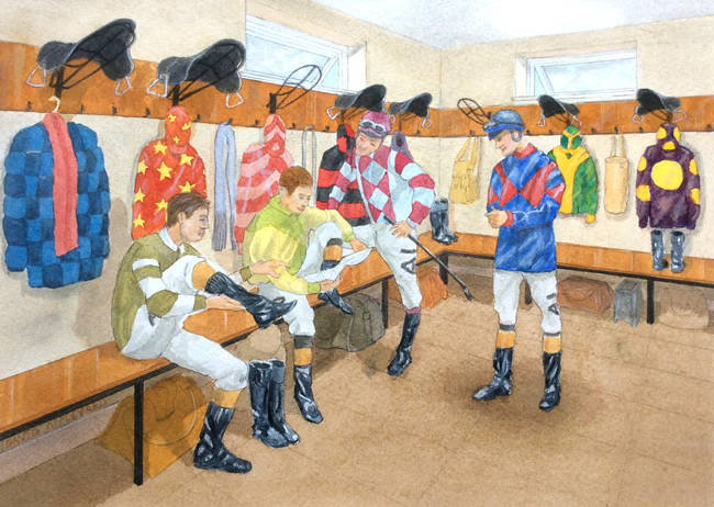 ENJOYING A BREAK BETWEEN RACES painted by DAVID APPLEYARD